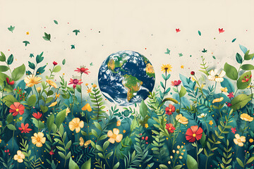 Wall Mural - A vibrant blue and green eco Earth globe symbolizes environmental world protection and ecological conservation, promoting the message 