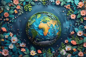 Wall Mural - A vibrant blue and green eco Earth globe symbolizes environmental world protection and ecological conservation, promoting the message 