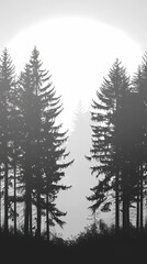 Wall Mural - Winter forest fir trees spruce silhouette vector image,Pine forest silhouette wood tree background .