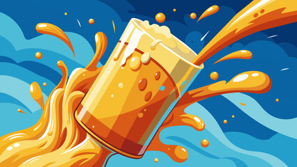 Dynamic Beer Splash Illustration with Vivid Colors