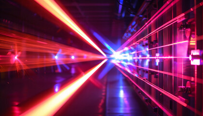 Wall Mural - a bright red, blue and purple light show with a red line in the middle by ai generated image