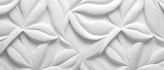 Poster - White geometric floral leaves 3d tiles wall texture background illustration banner panorama