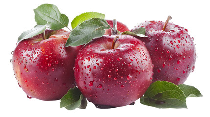 Wall Mural - Ripe juicy red apples with leaf isolated on transparent background