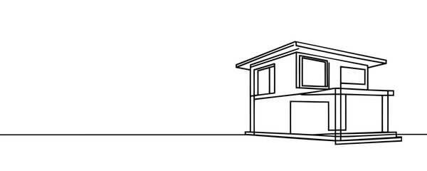 Modern house in one line continuous drawing style isolated on white background. Vector illustration