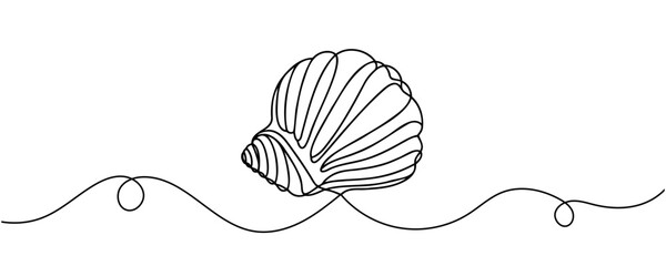 Wall Mural - seashell, continuous one line drawing. Vector minimalist linear illustration.