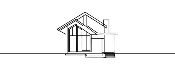 Wall Mural - Modern house in one line continuous drawing style isolated on white background. Vector illustration