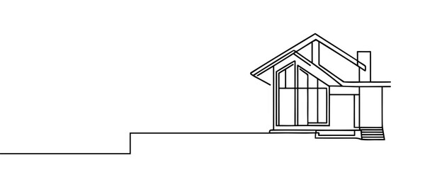 Modern house in one line continuous drawing style isolated on white background. Vector illustration