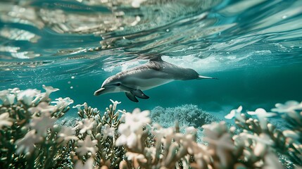 Dolphin in the water illustration, Beautiful, summer vibe, beach, ocean, sea, fish, background