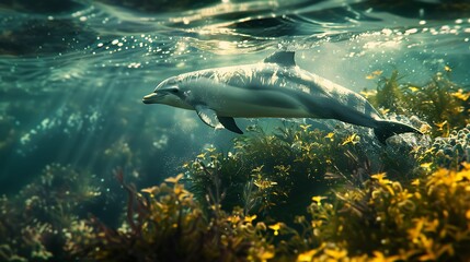 Dolphin in the water illustration, Beautiful, summer vibe, beach, ocean, sea, fish, background