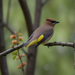 Cedar waxwing on twig