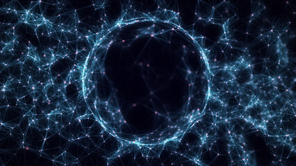 Abstract sci-fi sphere with global network connections. Futuristic illustration. Technology network connection on world. Global digital connections ai. Technology virtual cyber dynamic. 3D rendering.