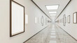 © DreamWeaver - An art museum corridor with plain white frames staggered along the wall, each frame hosting a progressively smaller frame inside it, creating a visual recursion.