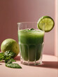 Glass of fresh lime celery juice on the table, summer refreshing drink, detox, diet and healthy lifestyle concept.
