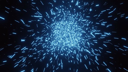 Futuristic hyperspace star travel. Abstract light ray on the speed. Explosion in universe. Movements galaxy in infinity. Warp jump background. Hyper speed firework. Perspective lines. 3D rendering.