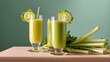Glass of fresh lime celery juice on the table, summer refreshing drink, detox, diet and healthy lifestyle concept.