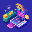 © Asim-Backgrounds - Mobile payment via smartphone. Digital wallet and fintech solutions. Contactless transaction metaphor. Low poly vector illustration with 3D effect on payment gateway background.