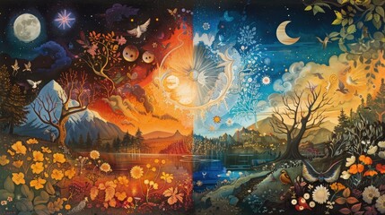 Poster - Depicting the solstice equinox and the shifts in seasons through illustrations