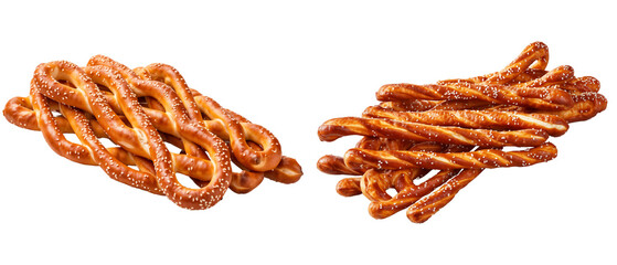 Wall Mural - Two German pretzels sticks, isolated on transparent background