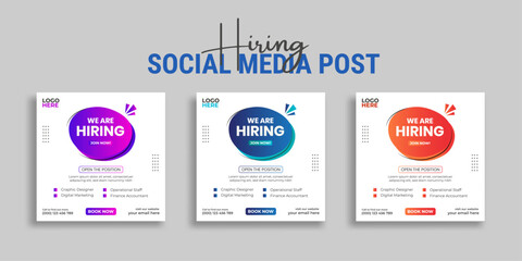 Wall Mural - We are hiring job vacancy social media post or square web banner template vector design	