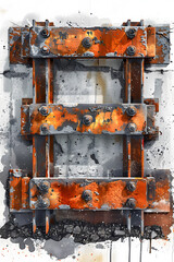 Canvas Print - Weathered Industrial Structural Formwork Showcases Rusting Metal Textures and Aged Aesthetic in Hyper-Detailed Cinematic Rendering