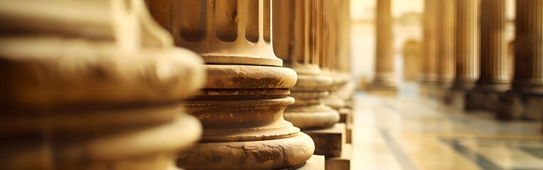 Sticker - Classic architecture details captured in warm light. Historical pillars in a row with a focus on textures. Ideal for backgrounds and design projects. AI