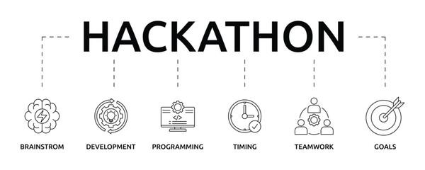 Hackathon banner with icon and keywords