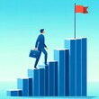 © Dream Imagination - a businessman climbing a series of ascending bar graphs, symbolizing the progressive journey towards success and career advancement