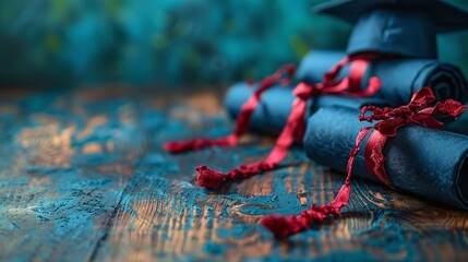 A black graduation gown with a red tassel and a master's degree hood, signifying advanced achievement