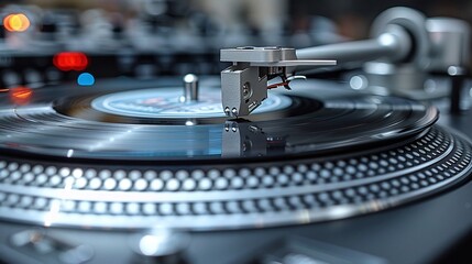 A turntable with a record on it sitting in front of the light, AI