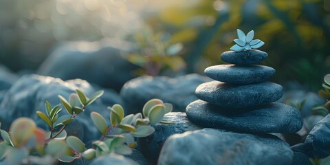 Canvas Print - Zen Like Stones and Succulent in Serene Nature Scene Spiritual and Mindfulness Concept