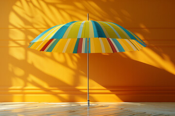 Canvas Print - Sun umbrella with colorful lines, summer concept, 3d render