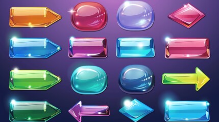 Wall Mural - Bright collection of glossy colorful game buttons and icons for user interface design