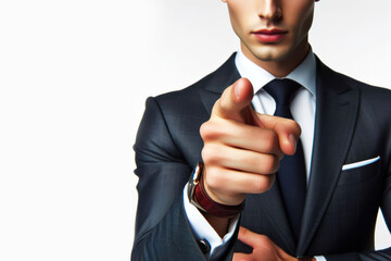 Businessman pointing his finger at you isolated on white background