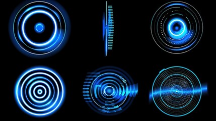 Wall Mural - Cutting-edge digital interface designs: futuristic circles and blue light waves for science and technology visuals