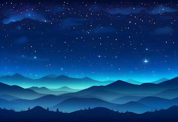 Wall Mural - A cartoon-style banner with a starry night sky and mountains in the background