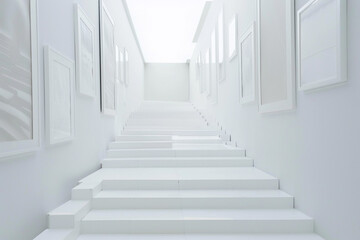 Wall Mural - Minimalist exhibition with white frames in a descending staircase pattern. --ar 3:2 --style raw - Image #4 @Ammar Malik