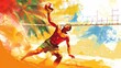 Silhouette illustration of a man playing beach volleyball