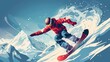 Illustration of a snowboarder on the slope, winter sport, dynamic shapes