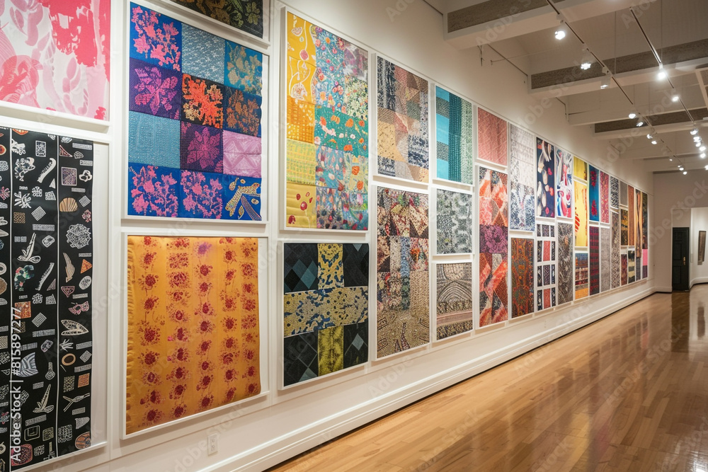 Museum Texture Museum wall with white frames each hosting a different fabric type ...