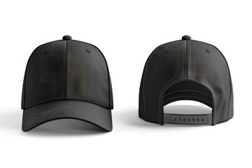 Wall Mural - A pair of black baseball caps with cutouts on the front and side views. Generative Ai