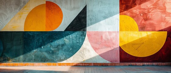 Abstract geometric shapes painted on a wall.