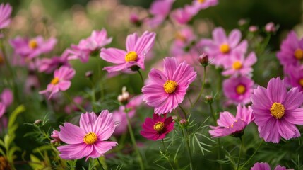 Canvas Print - Garden filled with Pink Cosmos blooms