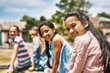 © peopleimages.com - Children, friends and portrait at playground park for childhood development in middle school, students or bonding. Girls, face and outdoor playing or youth together as recreation, wellness or fun