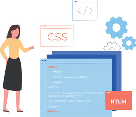 Girl coding CSS and html.