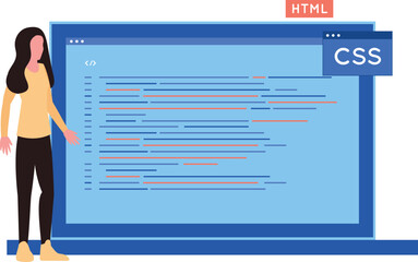 Girl coding CSS on laptop.