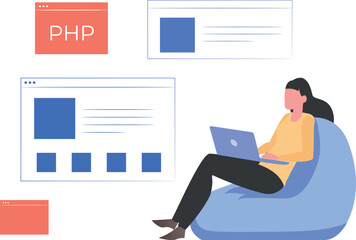 Girl coding on laptop.