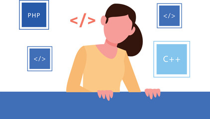 The girl is coding.
