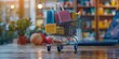 © Thares2020 - Cart Filled with Shopping Bags in Supermarket Setting Showcasing Digital Marketing and E commerce Concept with Copy Space