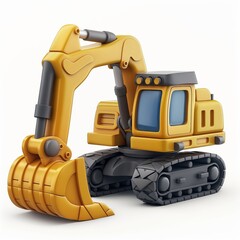 Wall Mural - Cute Construction Vehicle Cartoon Clay Illustration, 3D Icon, Isolated on white background