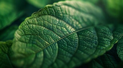 Sticker - A close-up shot showcasing the vibrant green texture of a leaf with sophisticated lighting effects. 